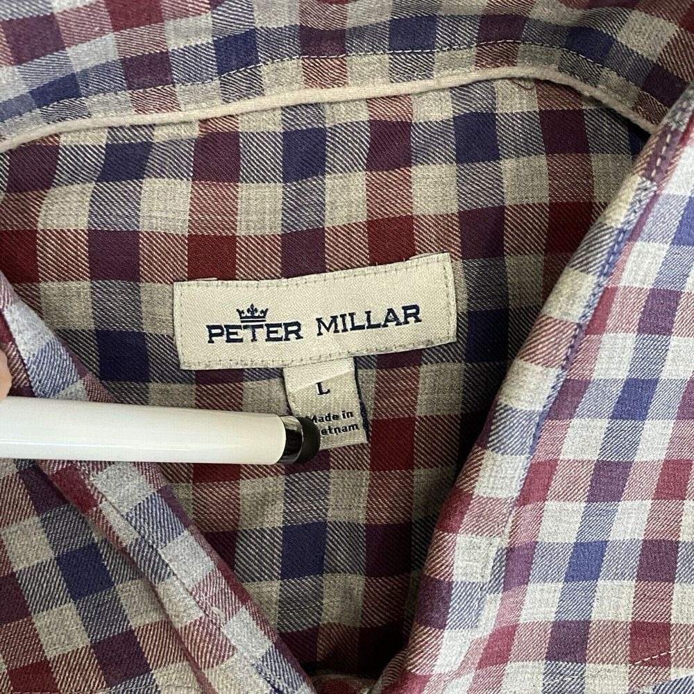 Peter Millar men's Dunbritton Cotton Sport Shirt in British Grey Size Large - Picture 3 of 10